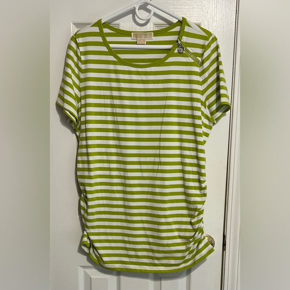 Michael Kors Tops - Michael Kors *NWT* 1X Women’s Lime Green & White Stripe short Sleeve Top